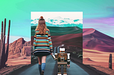 MidJourney Won’t Listen to You? Use These 5 Prompting Tricks to Fix It! A woman walking with a robot on a path in the desert. AI image created by henrique centieiro and bee lee