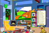 Screenshot of Microsoft Bob a virtual house with a dog on the side asking how it can help you