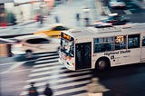 Bus racing through a crosswalk