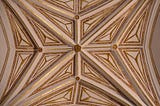 Photo of a Cathedral's cieling in Palencia, Spain, showing geometrical motives
