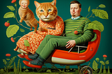 happy couple doing gardening with their cats. image created using midjourney style tuner, by henrique centieiro and bee lee