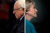 Hillary Clinton and Bernie Sanders facing opposite directions — composite Composite: AFP/Getty