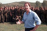 Tony Blair addresses British troops in Macedonia in 1999. ©PA