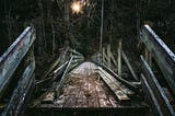 A broken bridge in the woods