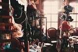 A room filled with clutter and stacked with clothes, hats and books. A representation of the things that your kids don’t want to inherit.