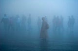 People walking in smog