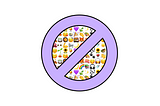A purple forbidden sign, behind which we can see many emojis