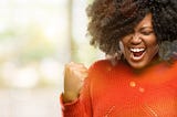 Black women is excited about something