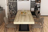 Light Oak Contemporary Adjustable Dining Table (6-8 Seats) with Pedestal Base | Image