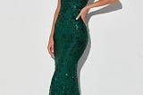 Stylish Petite Forest Green Sequin Maxi Dress | Image