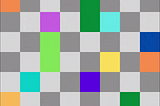 a square filled with 64 smaller squares. The squares are flashing a different combination of colors every .7 seconds.