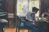 Painting of Woman at a Writing-Desk (1898) by Lesser Ury (1861–1931)