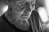 black and white face of an old woman
