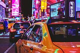 New York City taxicab at night