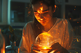 a young woman who is about to drop a hot glass container -