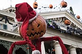 Pumpkin Scarecrow in front of the Haunted Mansion, Disneyland