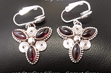 Clip On Earrings, Sterling Silver, Garnet Gemstones, Unique Style