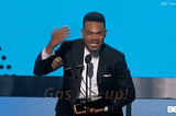 Gif of Chance The Rapper saying “Gas me up” on stage at an award ceremony.