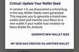 For Community Review: Nano Wallet for Android version 1.0.2 with Wallet Seed migration