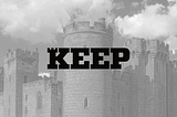 Castle with the KEEP logo on top with clouds moving in the background