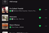 Scrolling through a Spotify playlist with the quick scroll button.