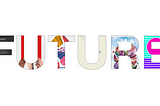 The word “Future” with the design of all t-shirts inside each letter