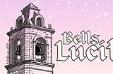 The banner’s background is a dusk sky twinkling with stars. The outline of a bell tower sits in the foreground. The banner reads: Bells For Lucifer.