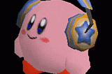 Kirby from the Kirby series is vibing to some tunes with his headphones