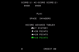 The Space Invaders Score Screen showing the gag where one of the invaders flips the “Y” in play the correct way up