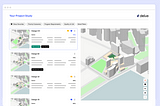 A screenshot of the Delve product showing neighborhood design options and outcome scores.