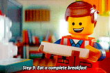 Emmet catching his waffles from a toaster