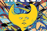 GIF animado do personagem Wayne do jogo Hylics; na animação, o personagem com cabeça em formato de meia-lua tem a sua pele derretida, revelendo, assim, a sua caveira. Animação em loop, mostrando o derretimento e a recomposição da pele.