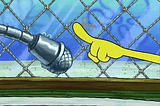 a gif of SpongeBob’s yellow hand with his finger extending to tap, tap, tap on the microphone before using the loudspeaker