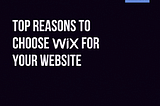 Top Reasons to Choose Wix for Your Website