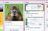 Part of the CRD trello board showing stickies and gifs