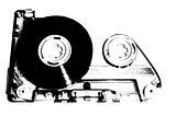 black and white drawing of the inside of a cassette tape