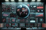 A highly detailed NOC dashboard in 4K quality, showcasing various monitors and screens with real-time network data and alerts. The screens display graphs, code, and network maps in red and black, emphasizing urgency in network operations. The overall scene is photo-realistic, capturing the essence of a sophisticated, modern network operations center.