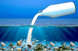 ChatGPT & DALL-E generated panoramic image of a giant bottle of milk of magnesia being poured into the ocean, with oysters and clams on the floor of the ocean.