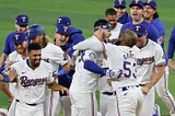 Texas Rangers celebrating walk-off win