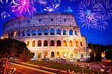 Fireworks over the Colosseum at Night in Rome