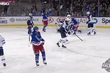 Jacob Trouba celebrates a goal during the 2019–2020 season