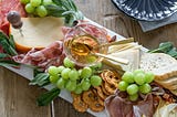 An indoor picnic spread.