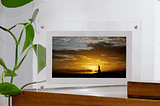 A video of the Statue of Liberty at sunset displayed in an Infinite Object.