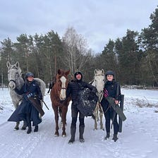 Horseback archery competition in the forest