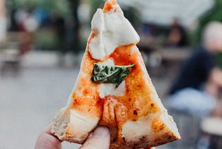 A slice of pizza that looks like Good King Wenceslas