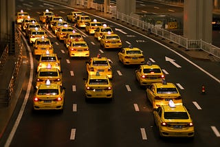 A highway packed with taxis showing how hard it is to stand out from the competition.