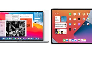 Image of macOS Big Sur (left) and iPadOS 14 (right)