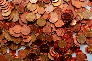 Pennies in a pile.