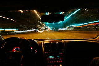 View from the driver at night