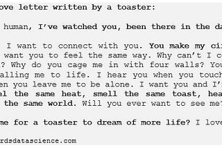 This is a love letter written by a toaster:
